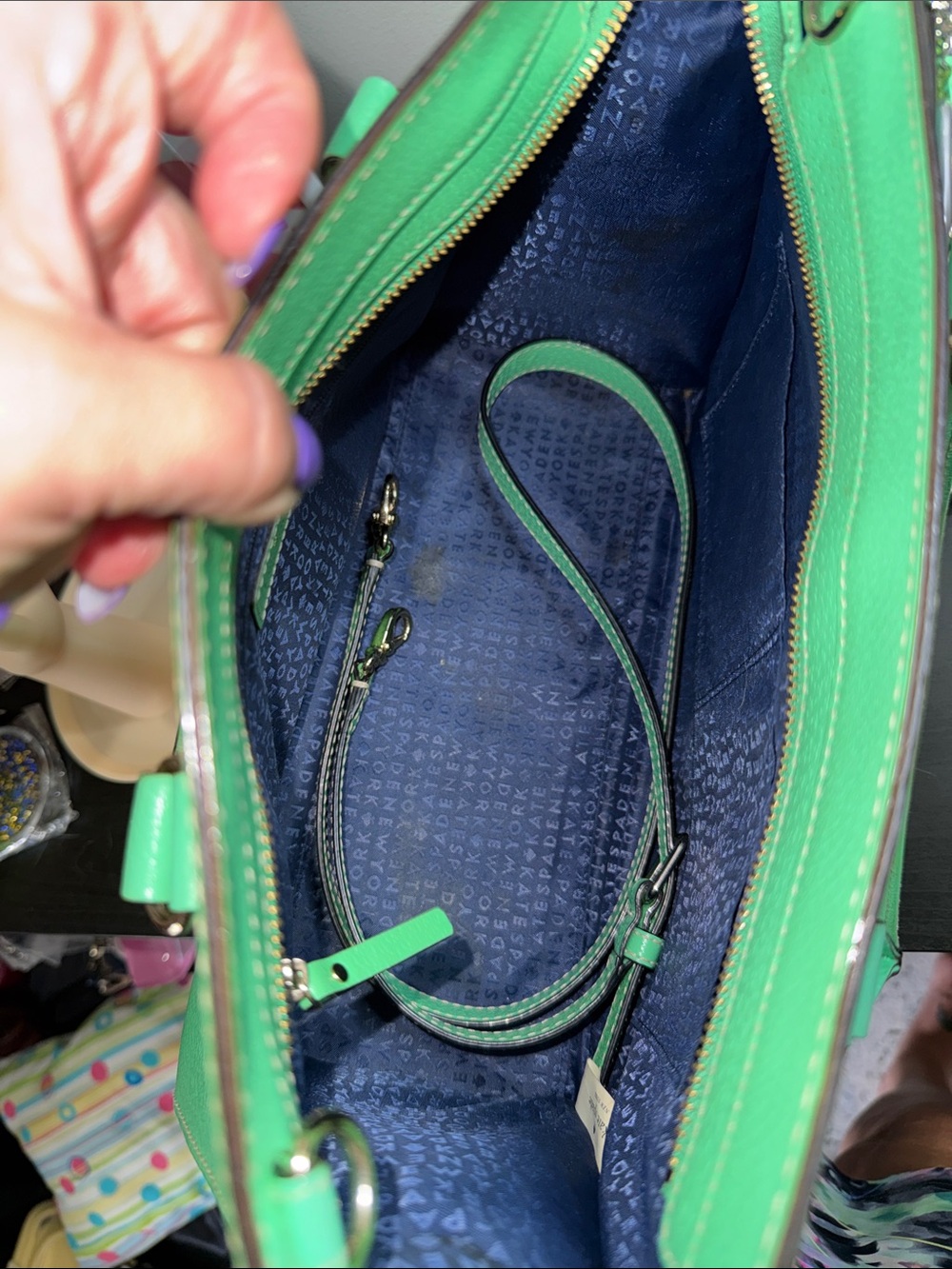 kate spade Wellesley Quinn Emerald Green Leather Satchel with Playful Charm - Picture 12 of 15